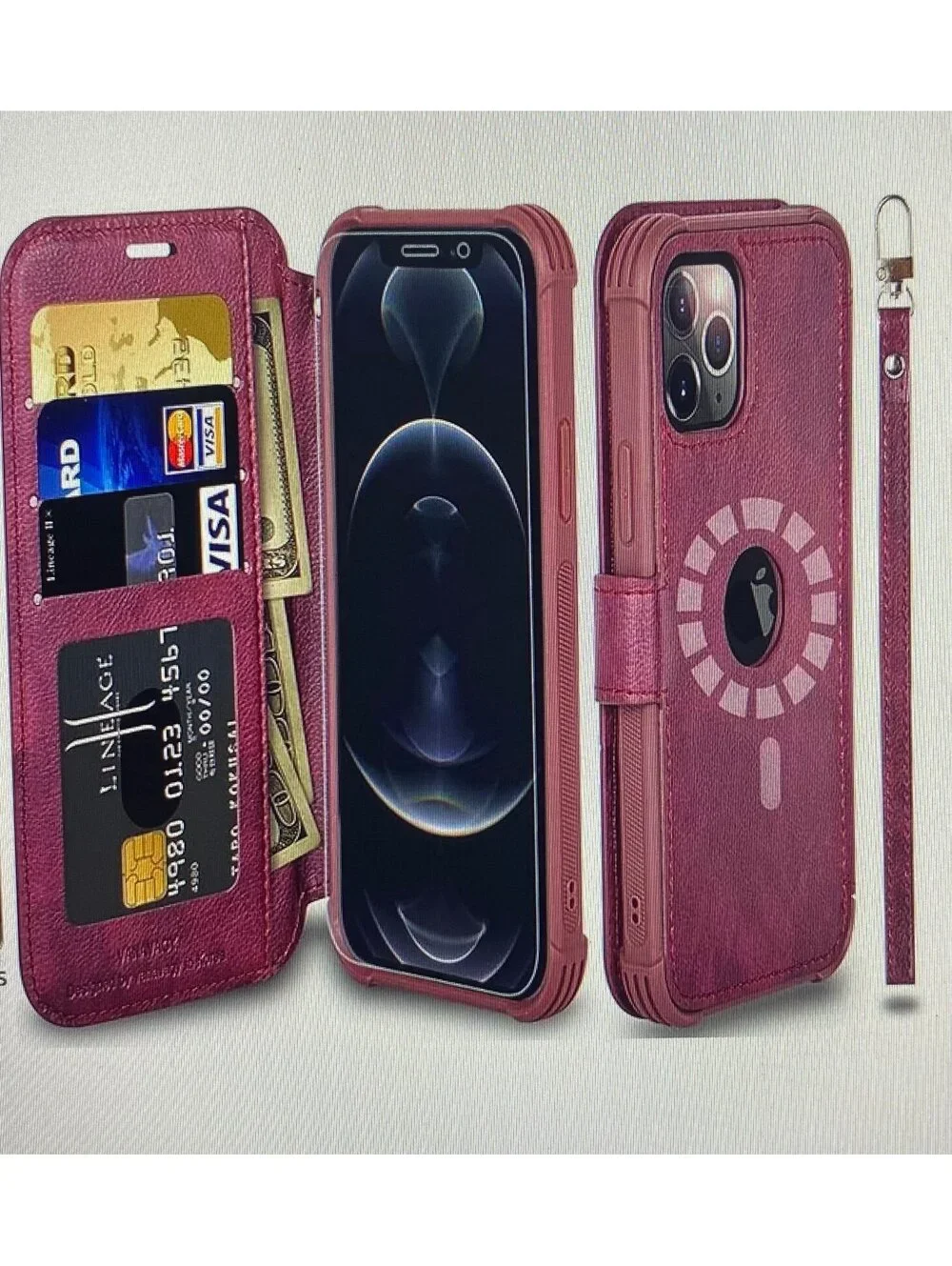 Vanavagy Wallet Case for iPhone 13 Pro Burgundy